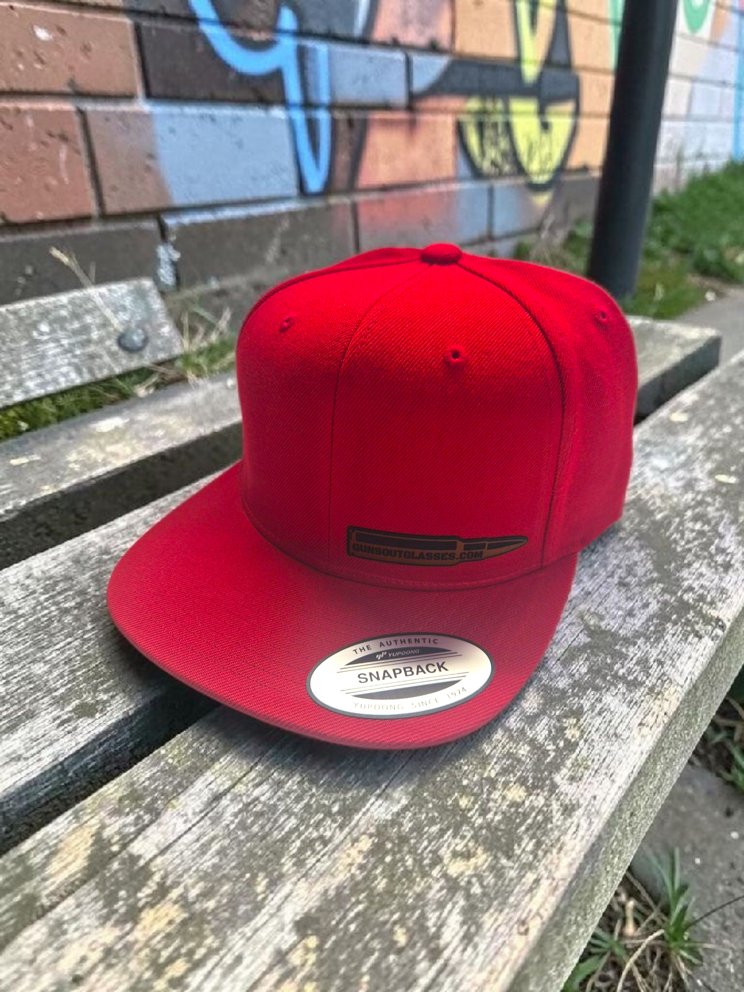 Flat Beak - Snapback Red with Leather Patch