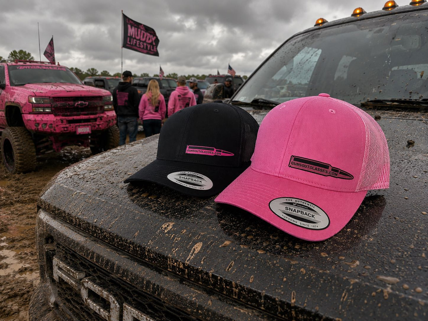Snapback Trucker Hat - Black (Pink)